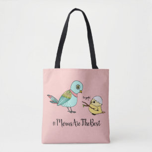 Schattigee Roze Vogel Cartoon Beste Mama Eerste Mo Tote Bag