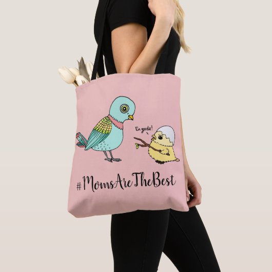 Schattigee Roze Vogel Cartoon Beste Mama Eerste Mo Tote Bag (Dichtbij)