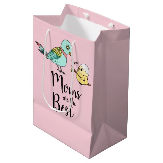 Schattigee Roze Vogel Cartoon Beste Mama Happy Moe Medium Cadeauzakje (Voorkant Gekanteld)