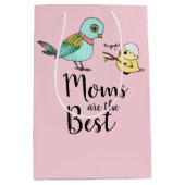 Schattigee Roze Vogel Cartoon Beste Mama Happy Moe Medium Cadeauzakje (Voorkant)