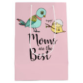 Schattigee Roze Vogel Cartoon Beste Mama Happy Moe Medium Cadeauzakje (Achterkant)