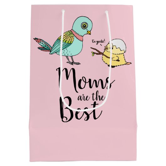 Schattigee Roze Vogel Cartoon Beste Mama Happy Moe Medium Cadeauzakje (Achterkant)