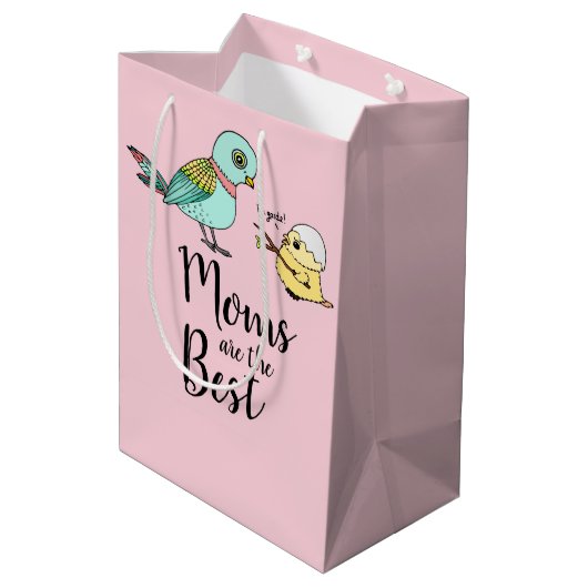 Schattigee Roze Vogel Cartoon Beste Mama Happy Moe Medium Cadeauzakje (Achterkant Gekanteld)