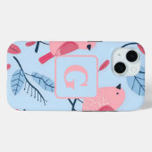 Schattigee roze vogel op lichtblauw gepersonalisee Case-Mate iPhone case (Achterkant (horizontaal))