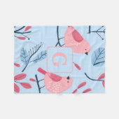Schattigee roze vogel op lichtblauw gepersonalisee fleece deken (Voorkant (Horizontaal))