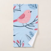 Schattigee roze vogeltjes op lichtblauw bad handdoek (Handdoek)