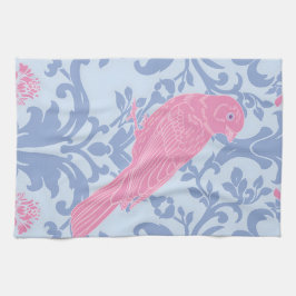 Schattigee roze vogeltjes op lichtblauw theedoek