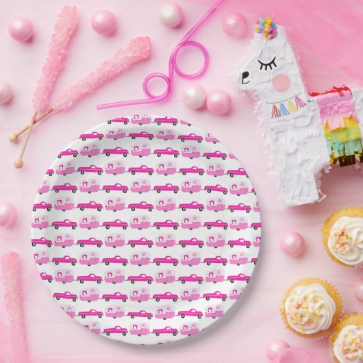 Schattigee Roze Vrachtwagen & Aanhangwagen RV Avon Papieren Bordje (Feest)