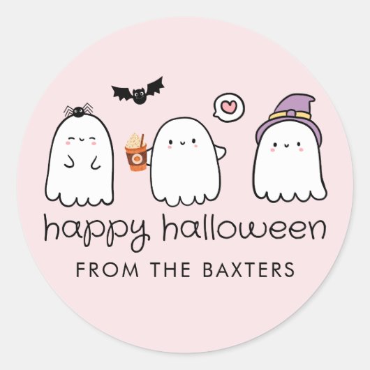 Schattigee Roze Vriendelijke Geesten Spooky Season Ronde Sticker (Voorkant)