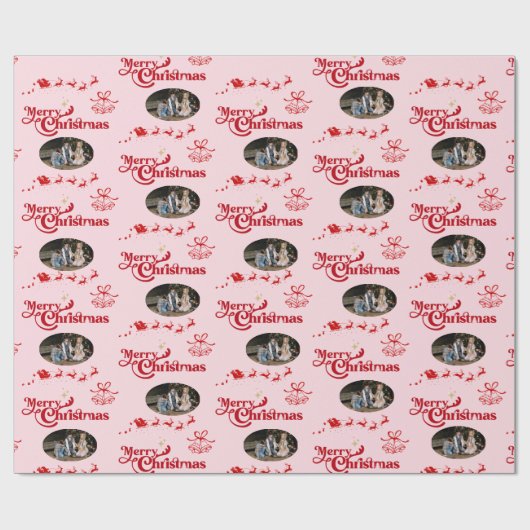 Schattigee roze vrolijke kerst aangepaste foto ges cadeaupapier (Vlak)