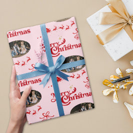 Schattigee roze vrolijke kerst aangepaste foto ges cadeaupapier