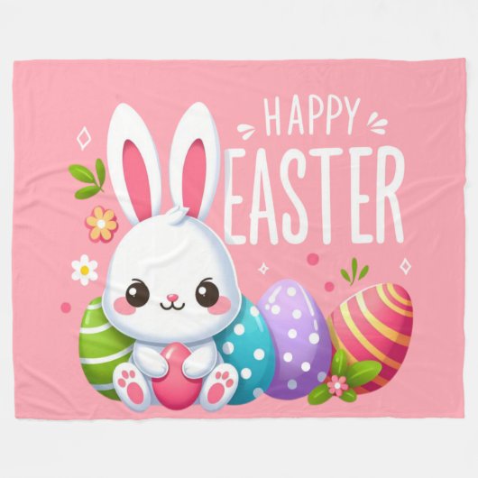 Schattigee, roze vrolijke paashaas fleece deken (Voorkant (Horizontaal))