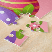 Schattigee, roze vrolijke paashaas legpuzzel (Zijkant)