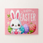 Schattigee, roze vrolijke paashaas legpuzzel (Horizontaal)