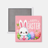 Schattigee, roze vrolijke paashaas magneet (Voorkant / Achterkant)