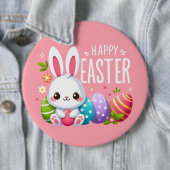 Schattigee, roze vrolijke paashaas ronde button 6,0 cm (In situ)