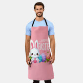 Schattigee, roze vrolijke paashaas schort (Gedragen)