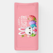 Schattigee, roze vrolijke paashaas spandoek (Verticaal)