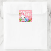 Schattigee, roze vrolijke paashaas vierkante sticker (Tas)