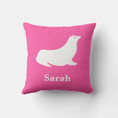 Schattigee Roze Walvis Zee Leeuw Witte Naam Kussen (Achterkant)