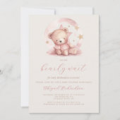 Schattigee Roze Waterverf Beer Meisje Baby shower Kaart (Voorkant)
