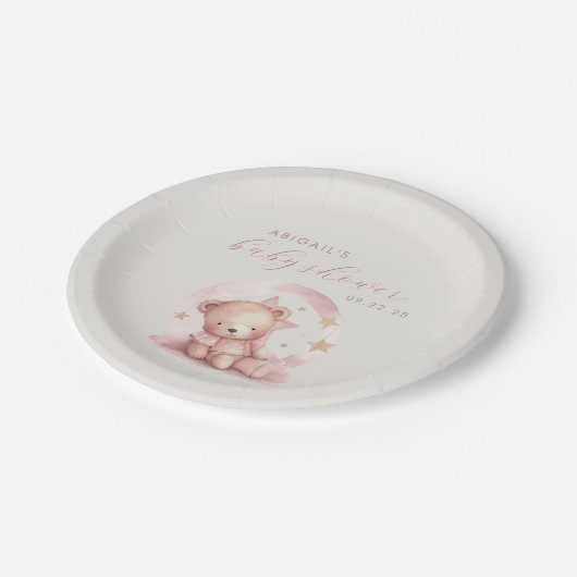 Schattigee Roze Waterverf Beer Meisje Baby shower Papieren Bordje (Gekanteld)