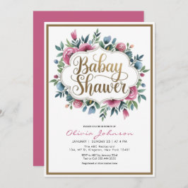 Schattigee Roze Waterverf Bloemen Baby Shawer Kaart