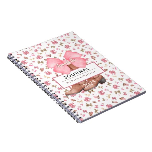 Schattigee Roze Waterverf Bows Cowgirl Boots Journ Notitieboek (Rechterzijde)