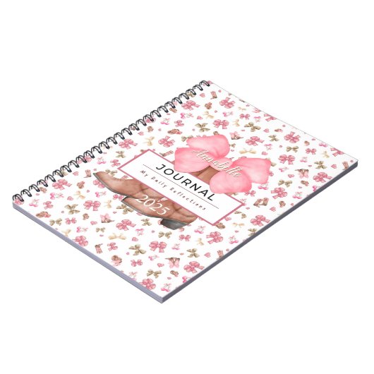 Schattigee Roze Waterverf Bows Cowgirl Boots Journ Notitieboek (Linkerzijde)