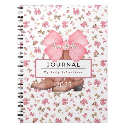 Schattigee Roze Waterverf Bows Cowgirl Boots Journ Notitieboek (Voorkant)