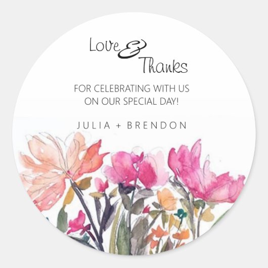 Schattigee Roze Waterverf Flower Stickers (Voorkant)