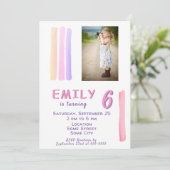 Schattigee Roze Waterverf Girly Foto Verjaardagsfe Kaart (Staand voorkant)