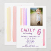 Schattigee Roze Waterverf Girly Foto Verjaardagsfe Kaart (Voorkant / Achterkant)