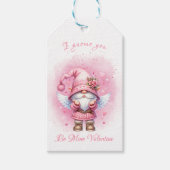 Schattigee Roze Waterverf Gnome Valentijnsdag Cadeaulabel (Voorkant)