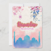 Schattigee Roze Waterverf Ramadan Mubarak  Feestdagenkaart (Voorkant)