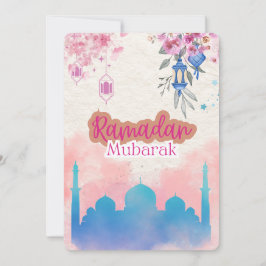 Schattigee Roze Waterverf Ramadan Mubarak  Feestdagenkaart