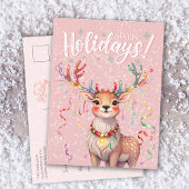 Schattigee Roze Waterverf Rendieren en kerstverlic Briefkaart