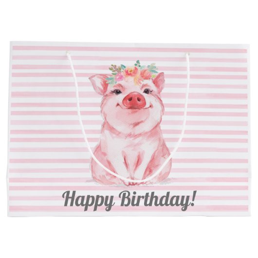 Schattigee Roze Waterverf Varkensverjaardag Groot Cadeauzakje (Achterkant)