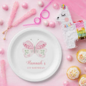 Schattigee Roze Waterverf Vlinder 1e Verjaardagsfe Papieren Bordje (Feest)