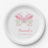 Schattigee Roze Waterverf Vlinder 1e Verjaardagsfe Papieren Bordje (Voorkant)