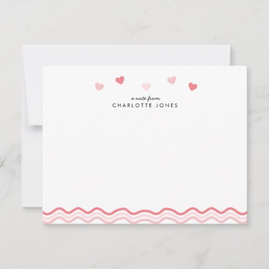 Schattigee Roze Wavy Patroon Harten Kinder briefpa Notitiekaartje (Voorkant)