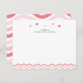 Schattigee Roze Wavy Patroon Harten Kinder briefpa Notitiekaartje (Voorkant / Achterkant)