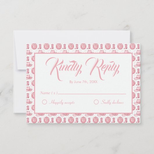 Schattigee Roze Westerne bruiloft RSVP Kaartje (Voorkant)