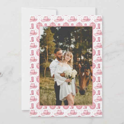 Schattigee Roze Westerne bruiloft Save the Date (Achterkant)