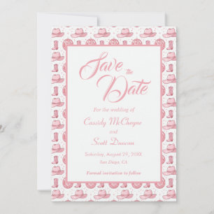 Schattigee Roze Westerne bruiloft Save the Date