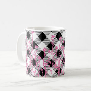 Schattigee roze wilde bloemen doodle zwart wit pla koffiemok