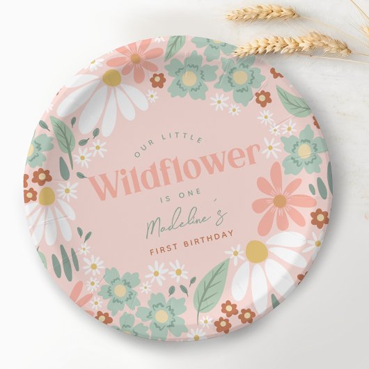 Schattigee Roze Wildflower Daisy Kinder eerste ver Papieren Bordje