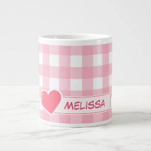 Schattigee Roze & Wit Check Gepersonaliseerde Jumb Grote Koffiekop