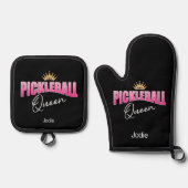 Schattigee Roze Wit Gouden Kroon Pickleball Queen Ovenwant & Pannenlap Set (Voorkant)