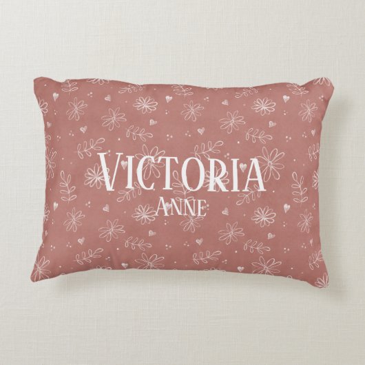 Schattigee roze & witte bloemenboerderij accent kussen (Achterkant)